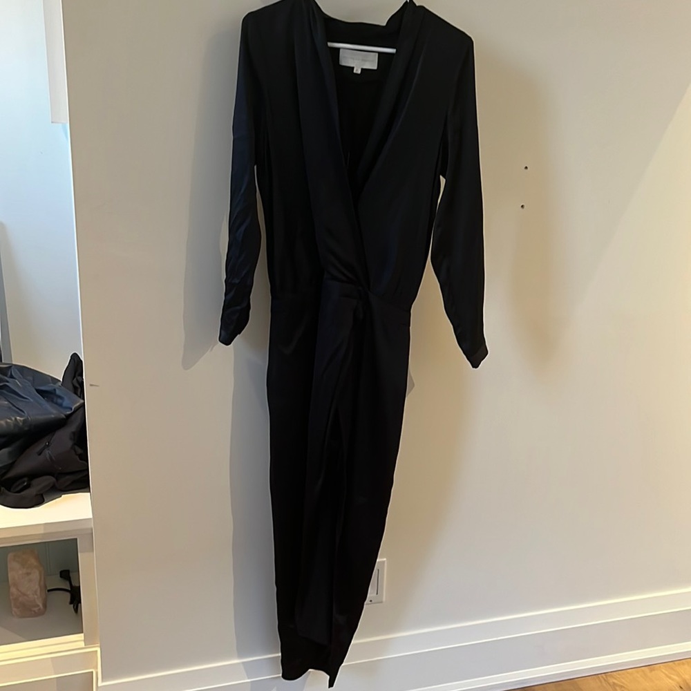 Black silk long sleeve dress with lace detail